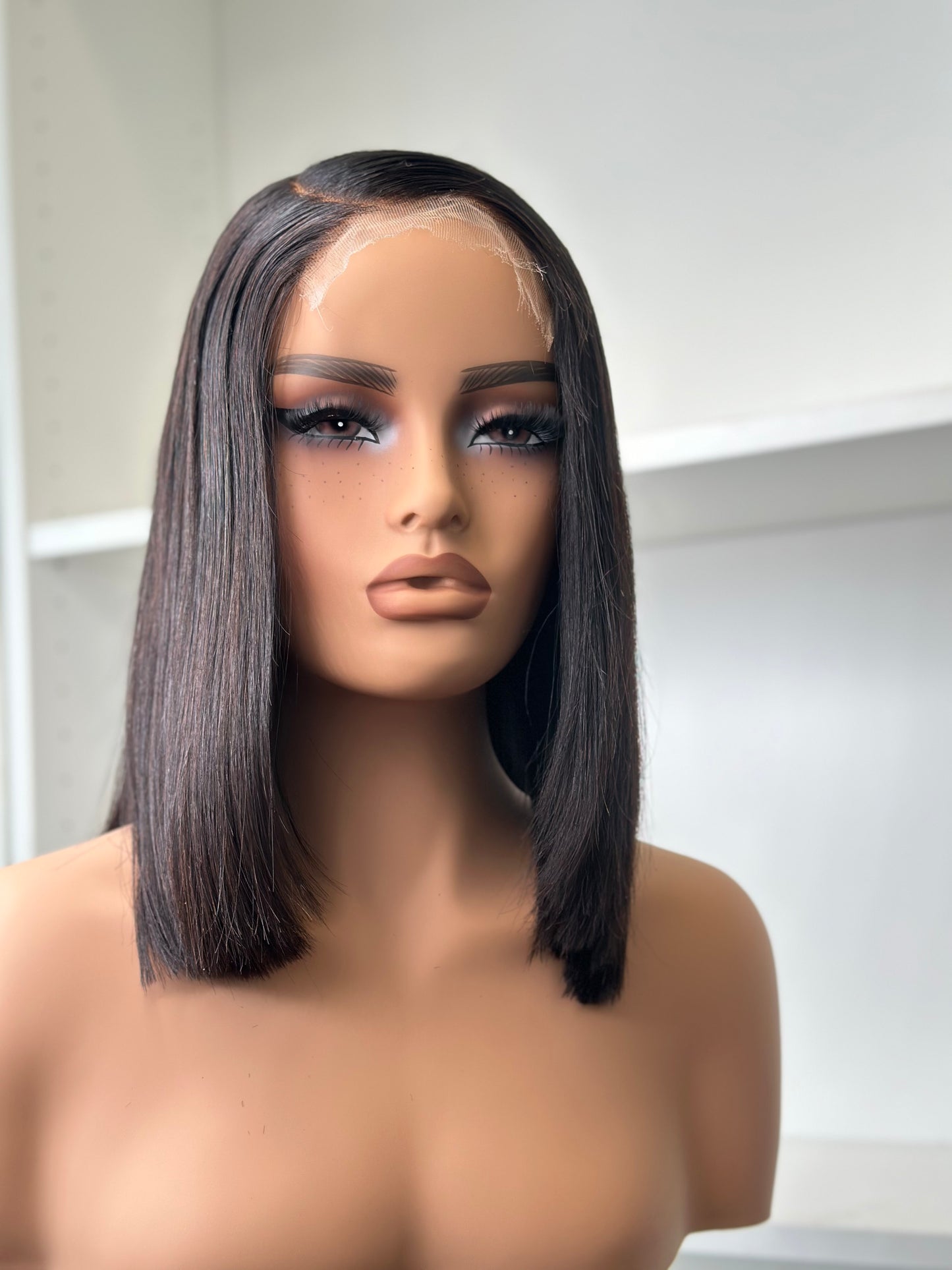 Kathy-14" HD Lace Top Straight Human Hair Glueless Wig