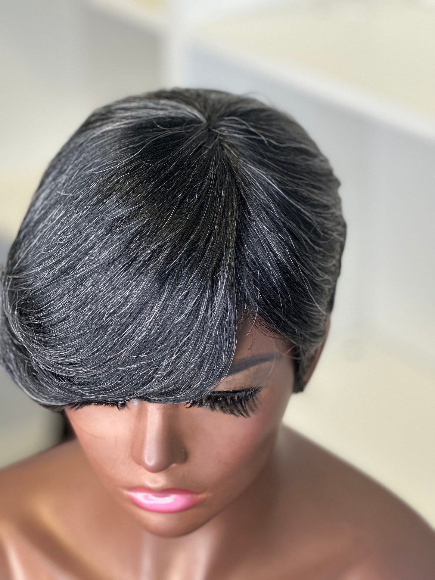 Reba-Mixed Grey Short No Lace Human Hair Wig
