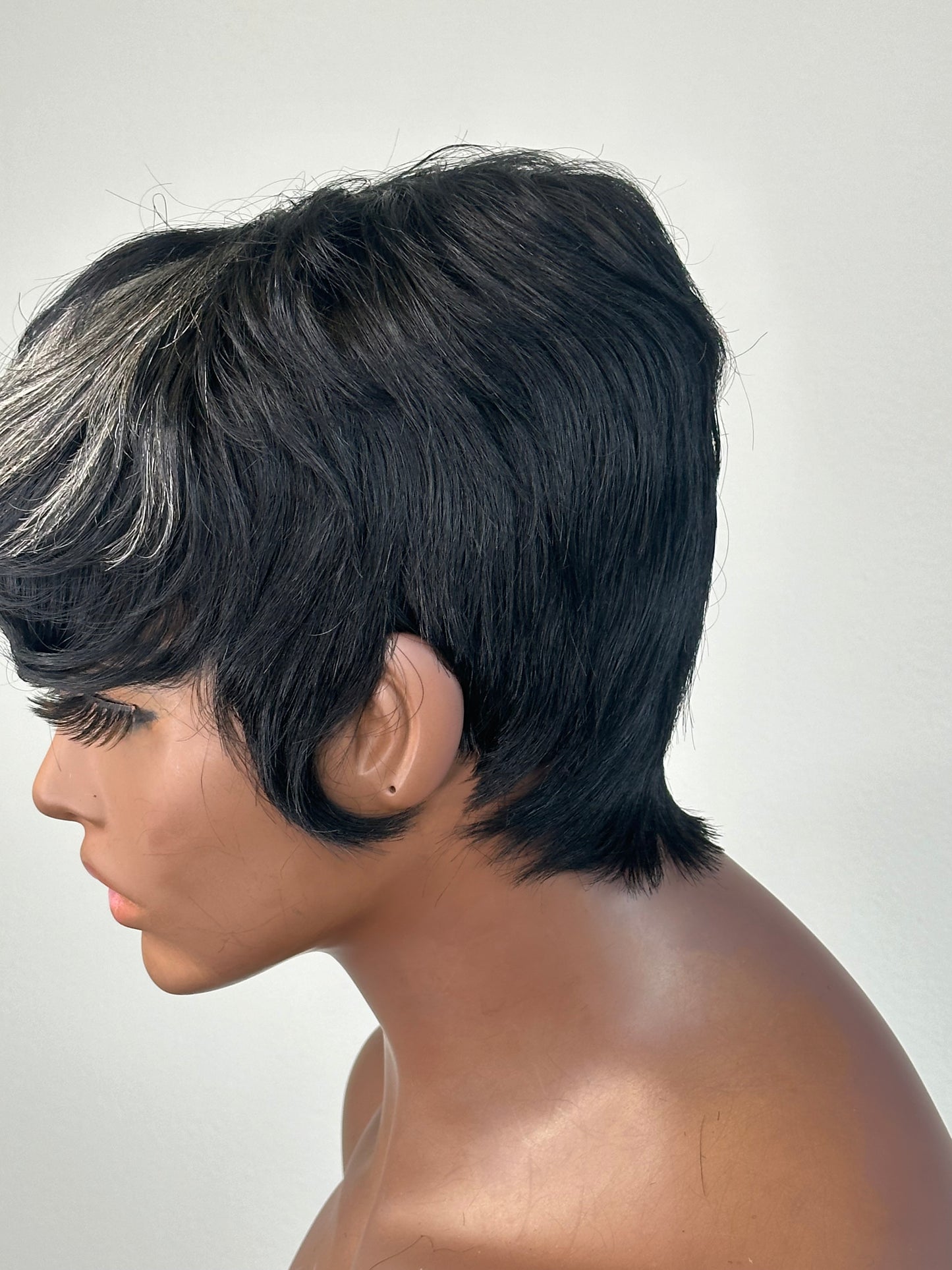 Iris-Short Style Pixie Style Black Blond Highlights Human Hair No Lace Wig