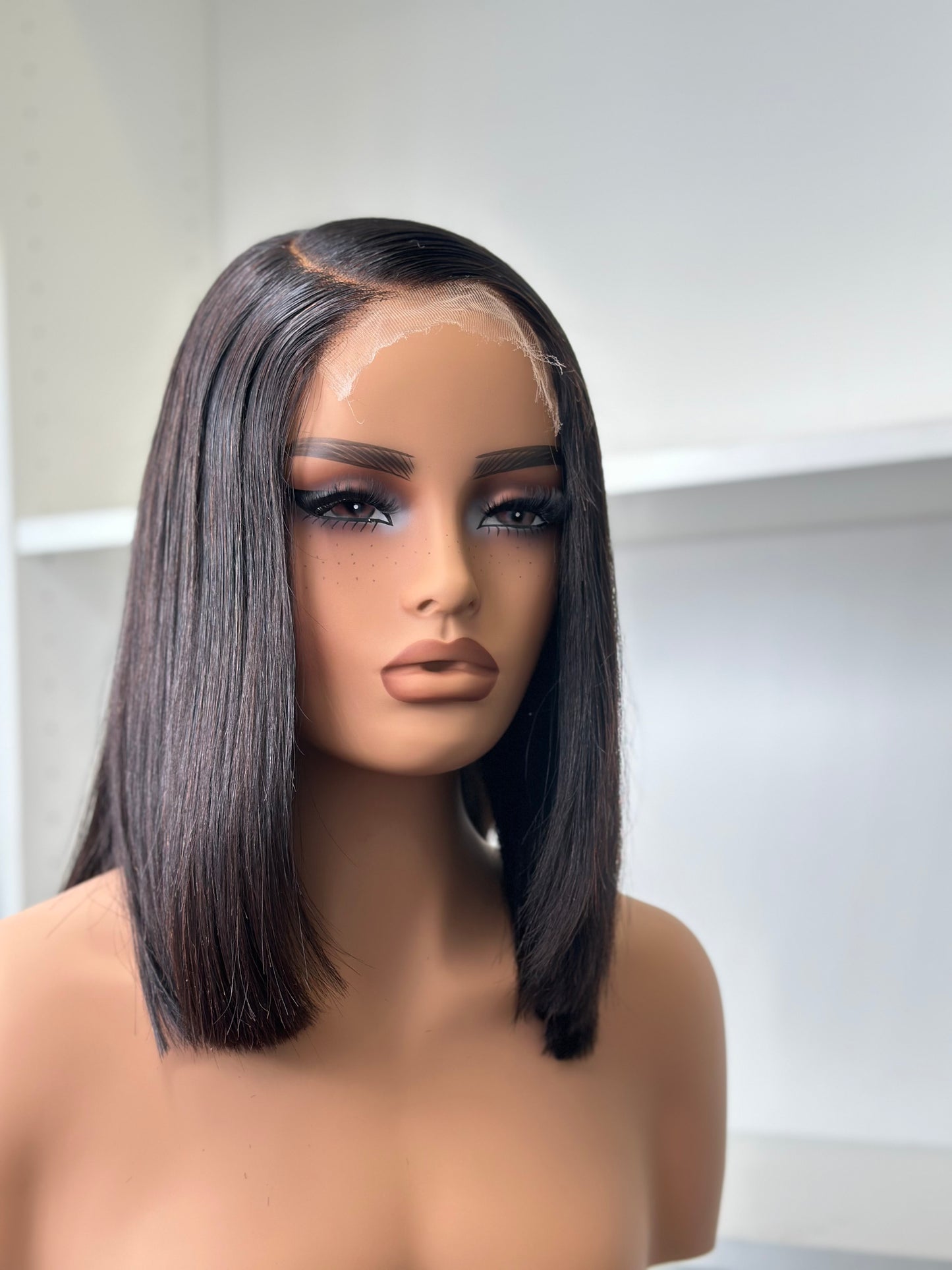 Kathy-14" HD Lace Top Straight Human Hair Glueless Wig