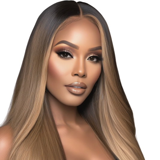 Ashley 22" Invisible Lace Top Glueless Dark Root Dark Blonde Human Hair Wig
