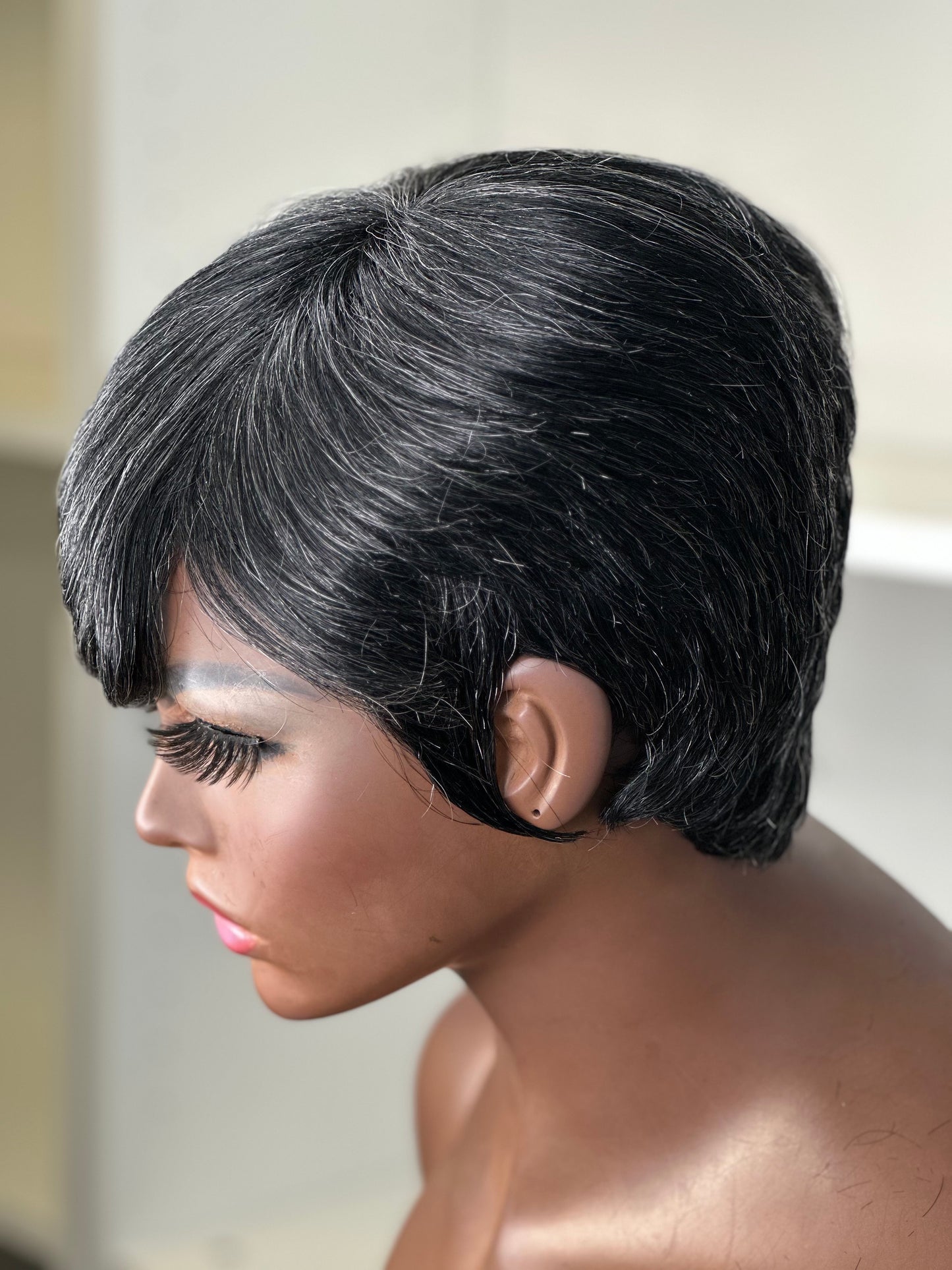 Reba-Mixed Grey Short No Lace Human Hair Wig