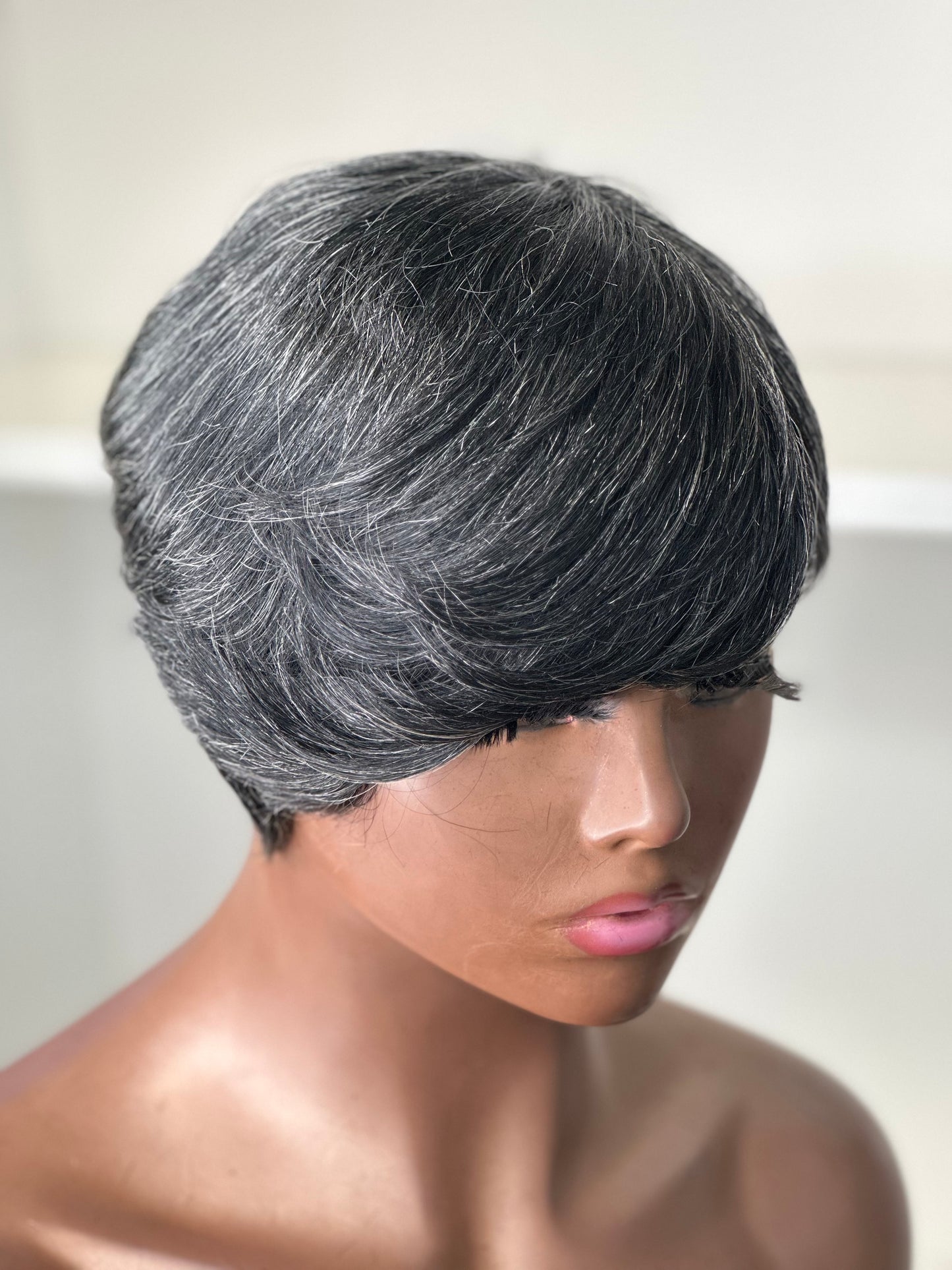 Reba-Mixed Grey Short No Lace Human Hair Wig