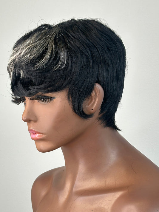 Iris-Short Style Pixie Style Black Blond Highlights Human Hair No Lace Wig