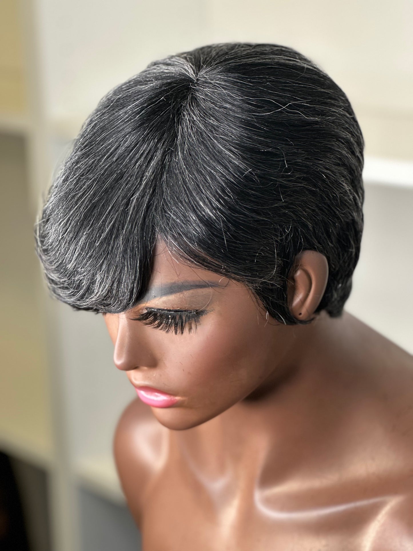 Reba-Mixed Grey Short No Lace Human Hair Wig