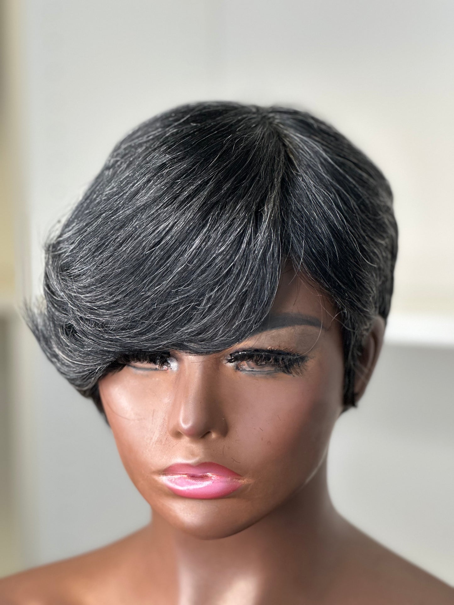 Reba-Mixed Grey Short No Lace Human Hair Wig